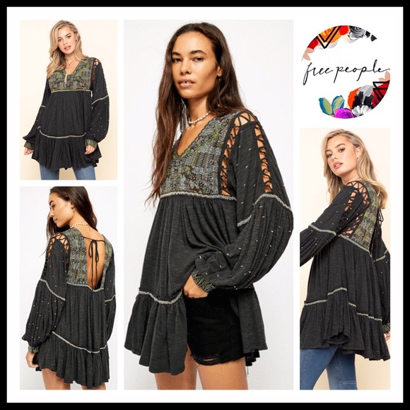 FREE PEOPLE BOHO FLOWY TUNIC MINI DRESS A3C - Picture 12 of 16